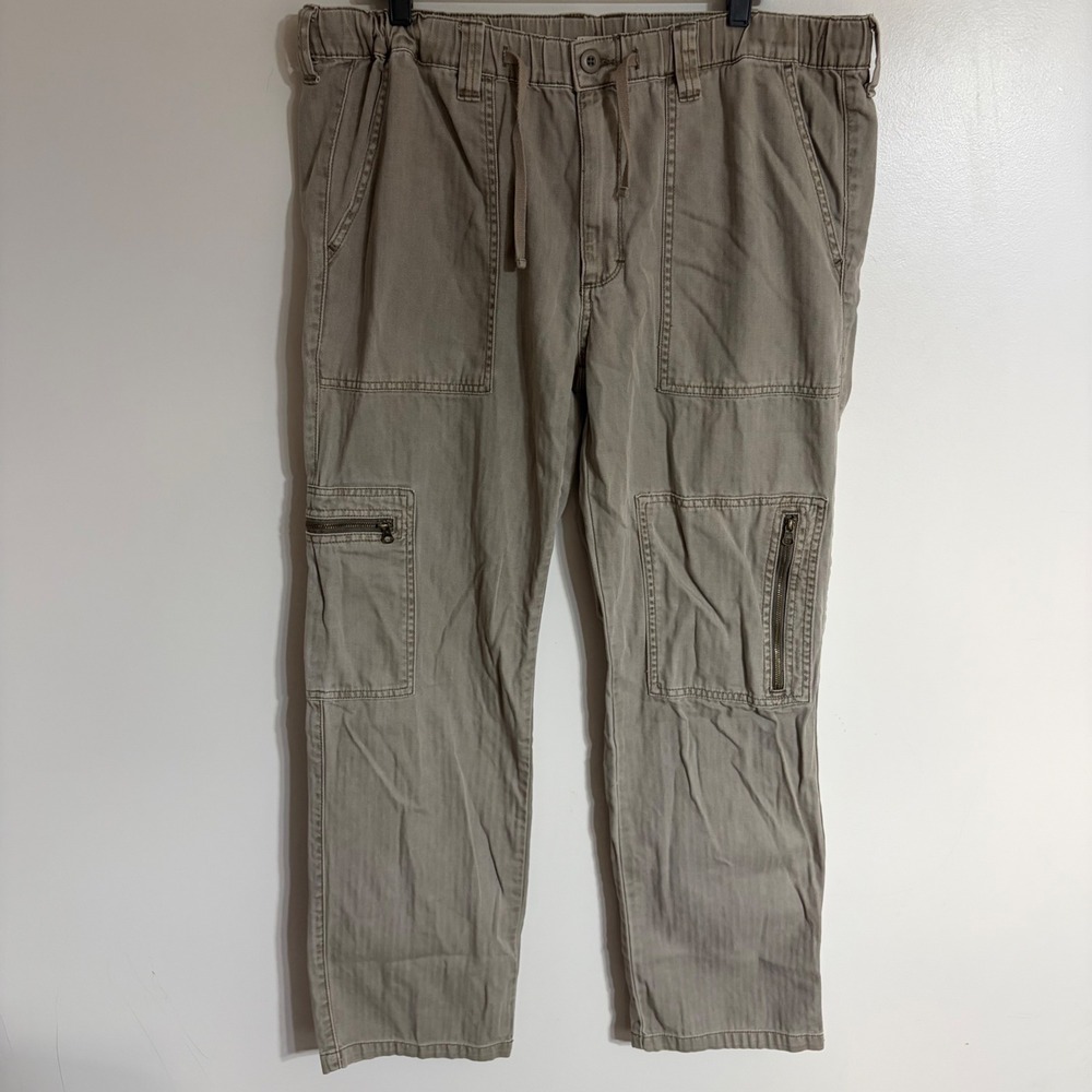 Arizona Jean Co Mens XL Cargo Pants Khaki Tan Herringbone Cotton Utility Jogger